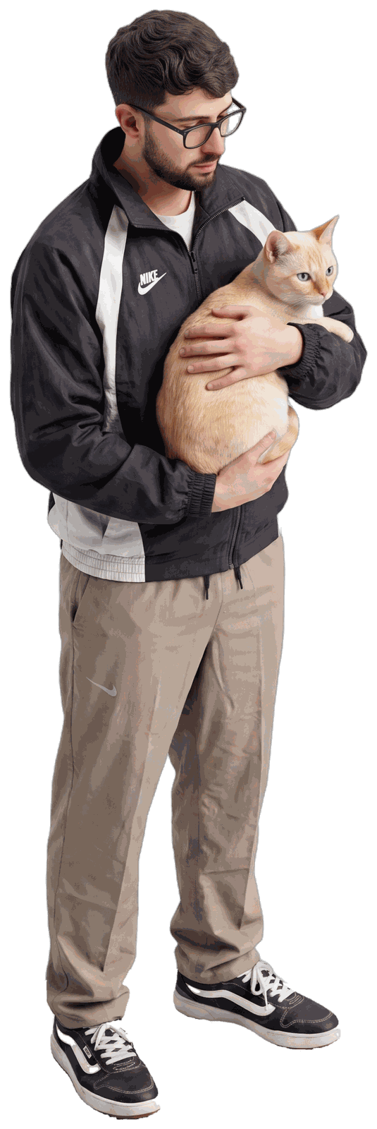 3D portrait of Axel Galindo holding a cat