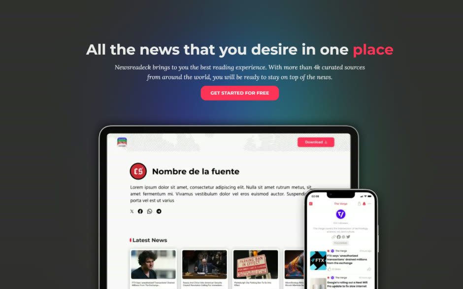 Newsreadeck landing page