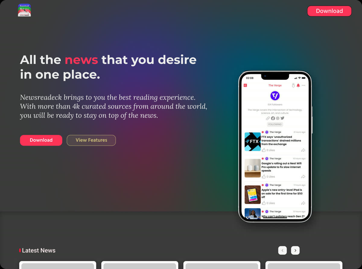 Discarded design exploration for the Newsreadeck hero, desktop