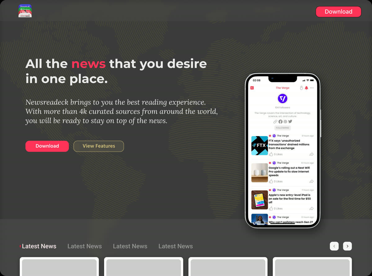 Discarded design exploration for the Newsreadeck hero, desktop