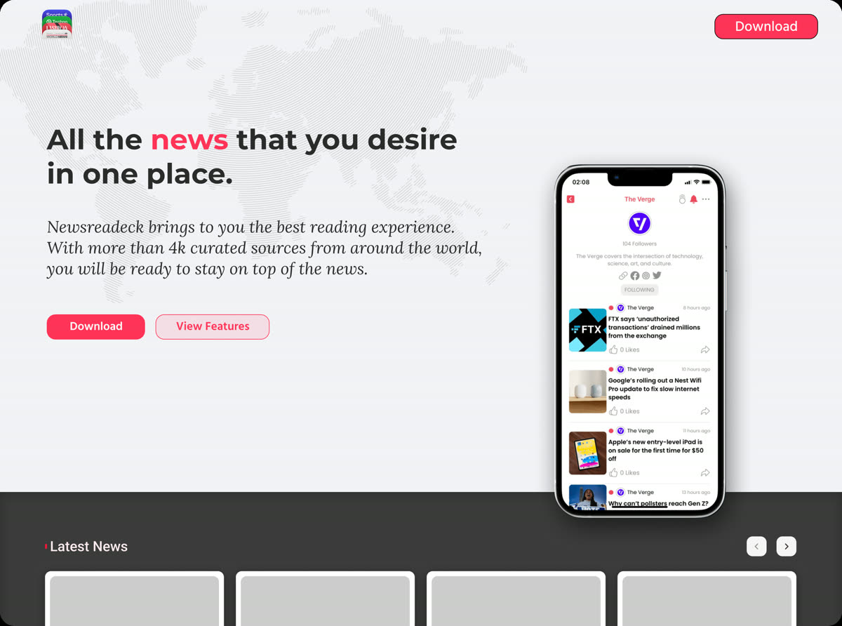 Discarded design exploration for the Newsreadeck hero, desktop