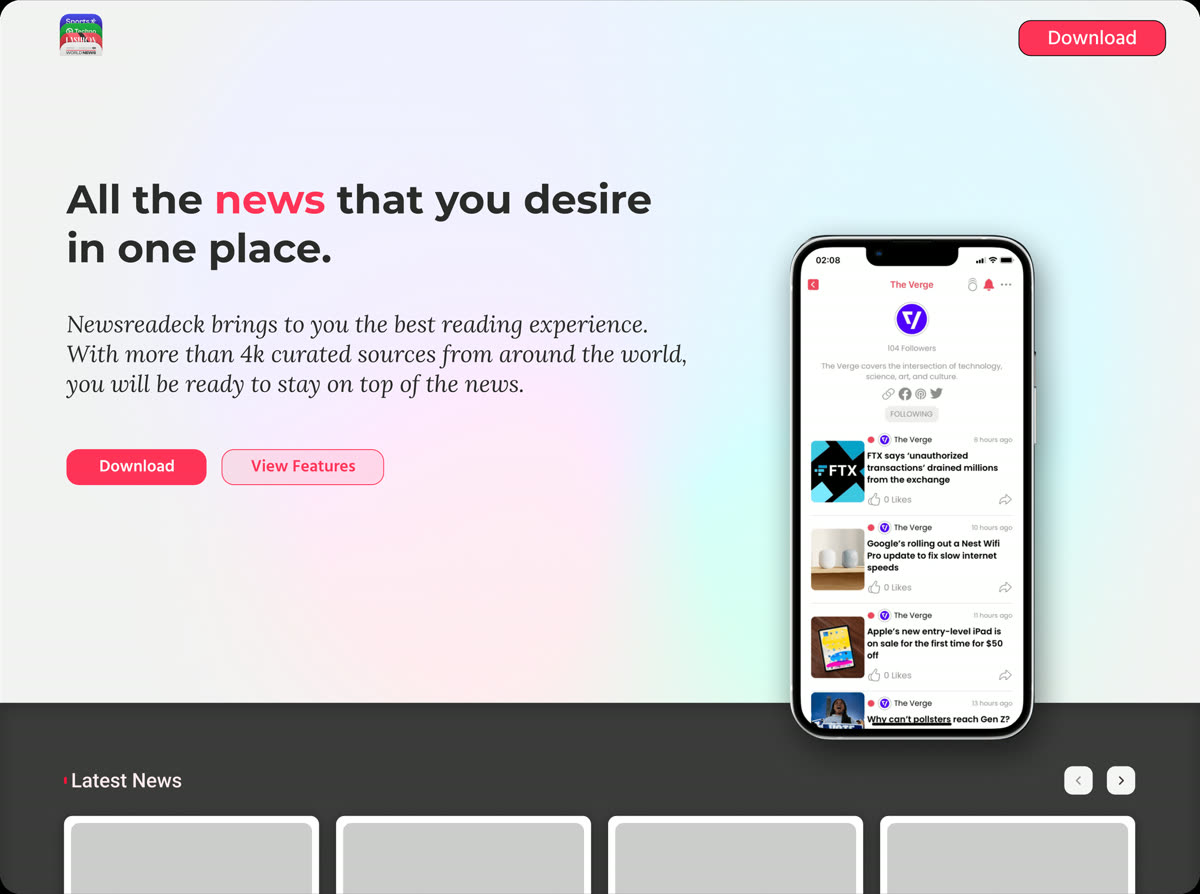 Discarded design exploration for the Newsreadeck hero, desktop