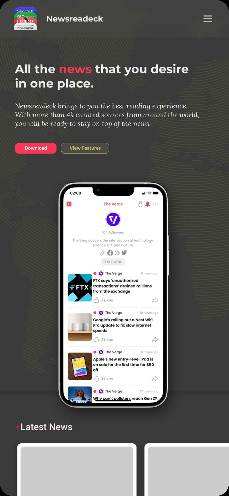 Discarded design exploration for the Newsreadeck hero, mobile