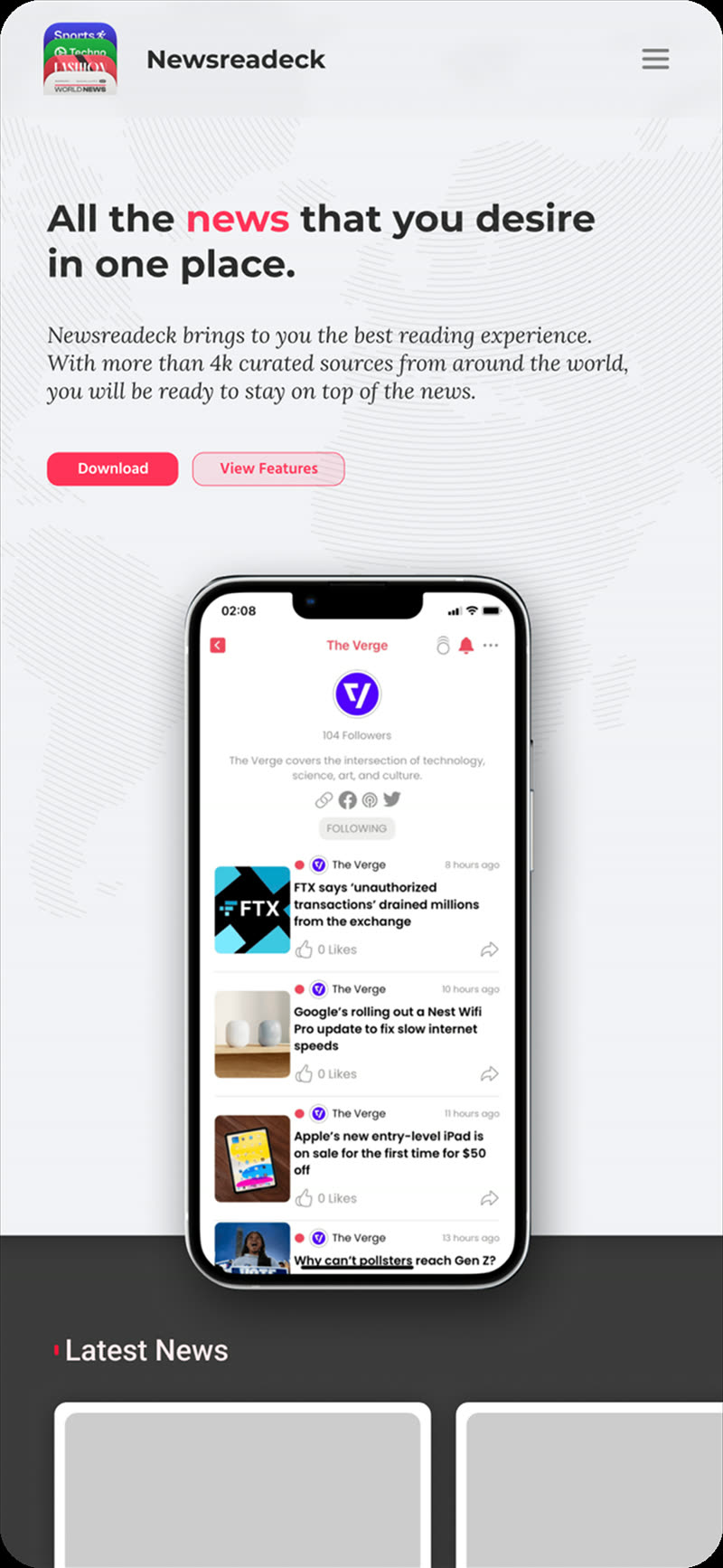 Discarded design exploration for the Newsreadeck hero, mobile