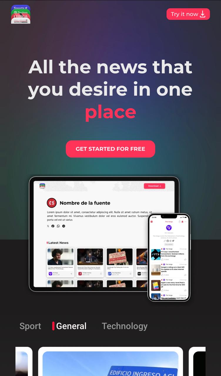 Newsreadeck landing page on mobile