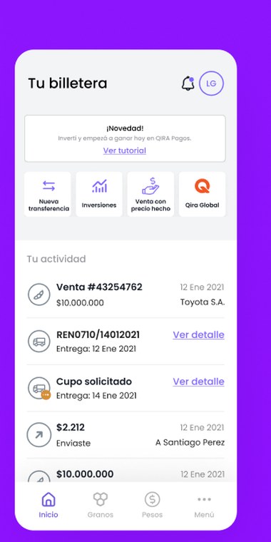 Qira Pagos transaction history
